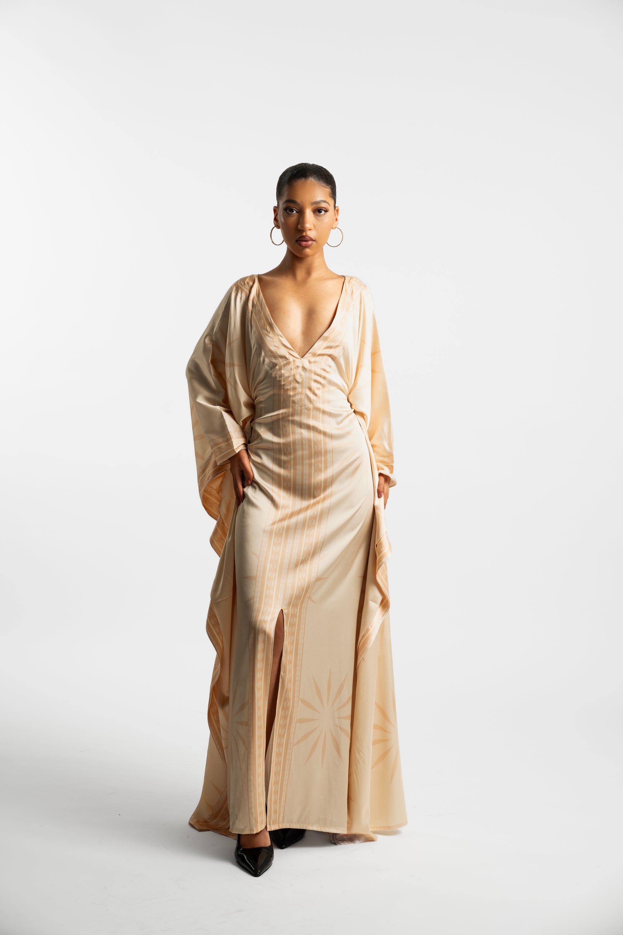 Printed Silk Kaftan/ Ivory