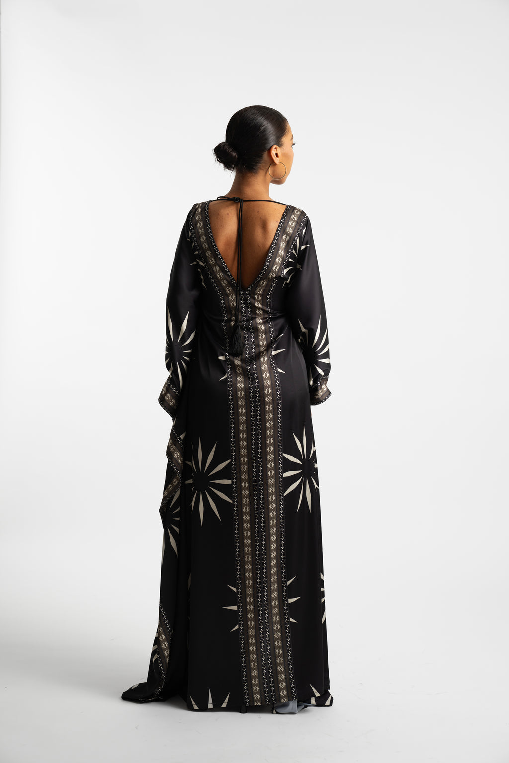 Printed Silk Kaftan/ Black