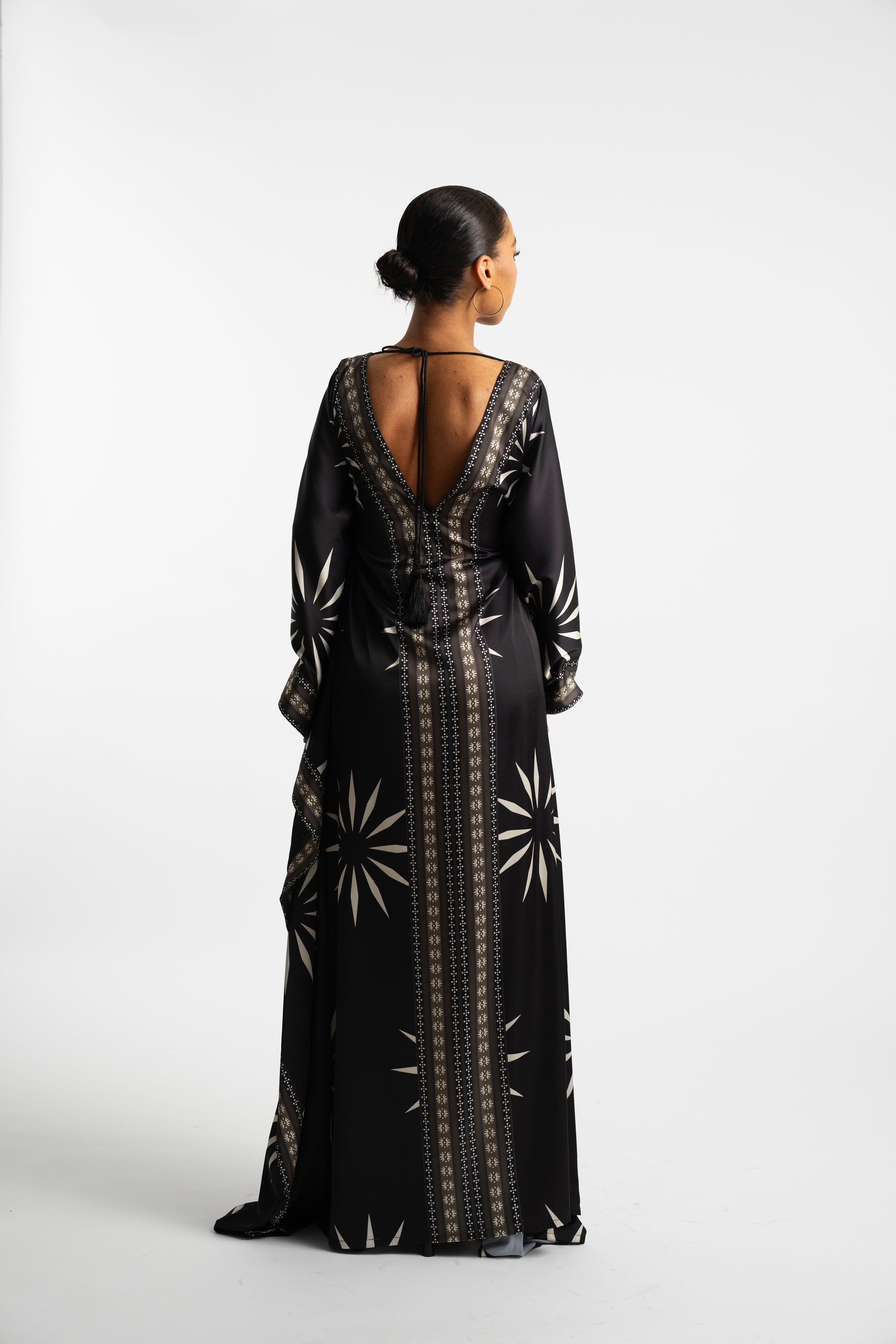 Printed Silk Kaftan/ Black