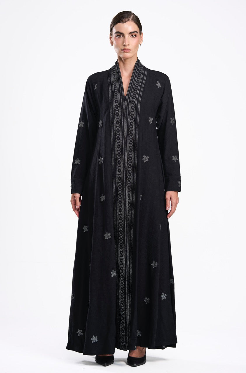Black linen/metallic threads